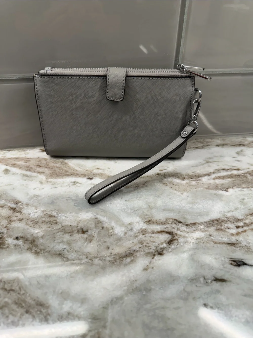 Michael Kors Light Grey Leather Wristlet Clutch